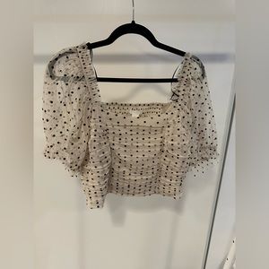 Women’s cream with black polka dot crop with puff sleeves . Size 14 BNWT